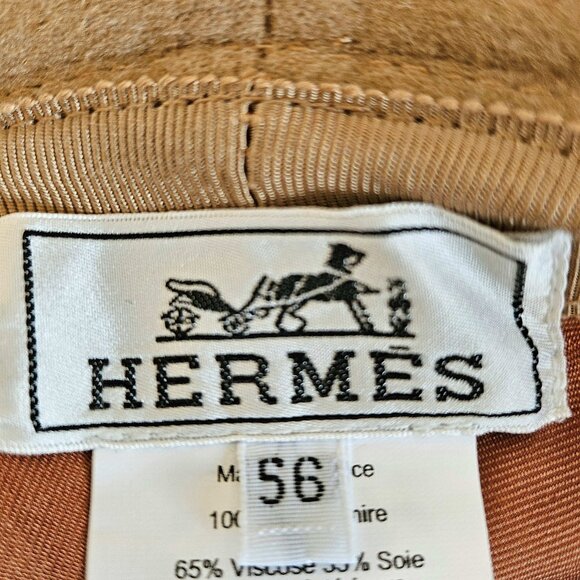 HERMES BEIGE HARPER H SELLIER CASHMERE BUCKET HAT (56) - Picture 11 of 12